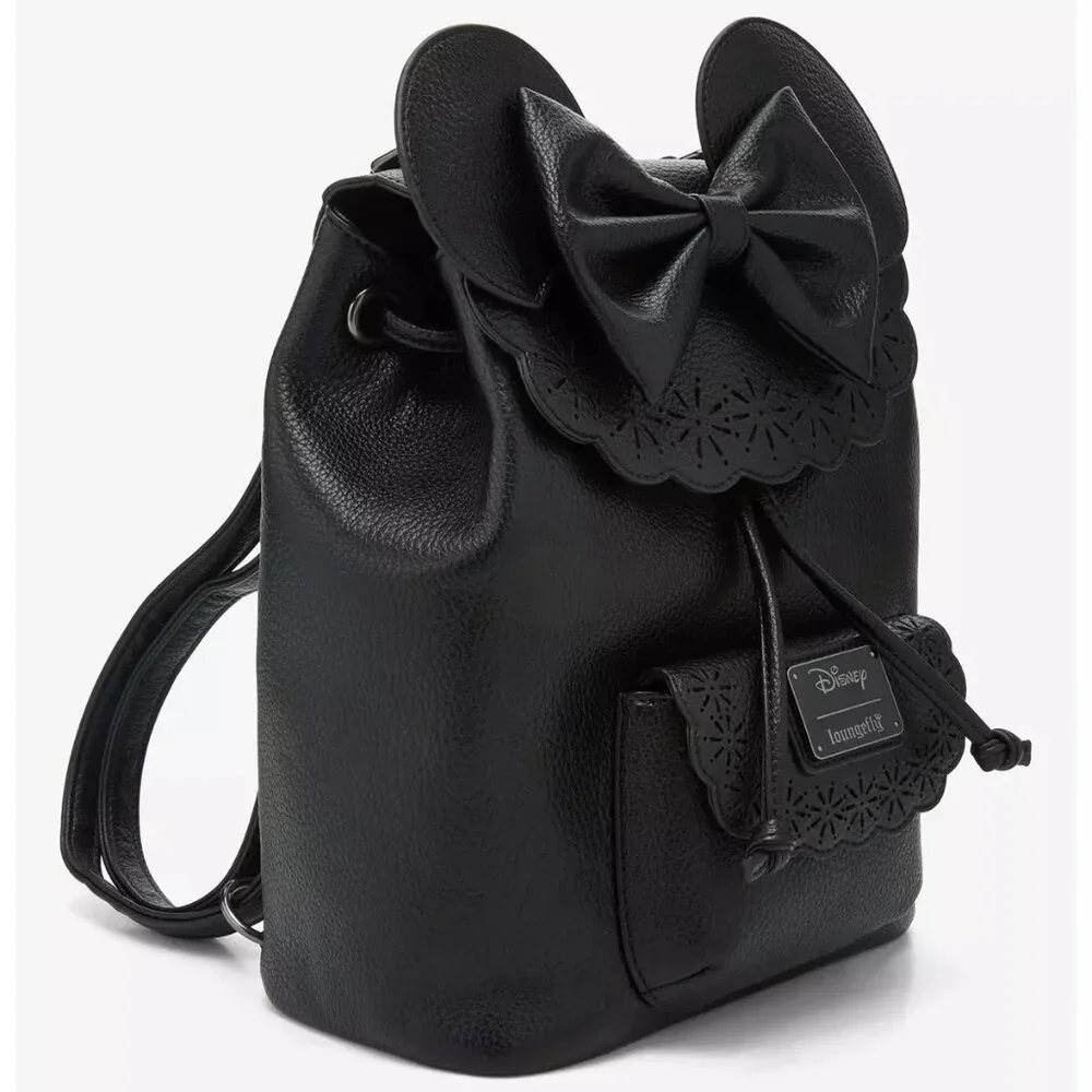 Loungefly Disney Minnie Mouse Pebble Textured Black Mini Backpack and Wallet NWT - Picture 2 of 10